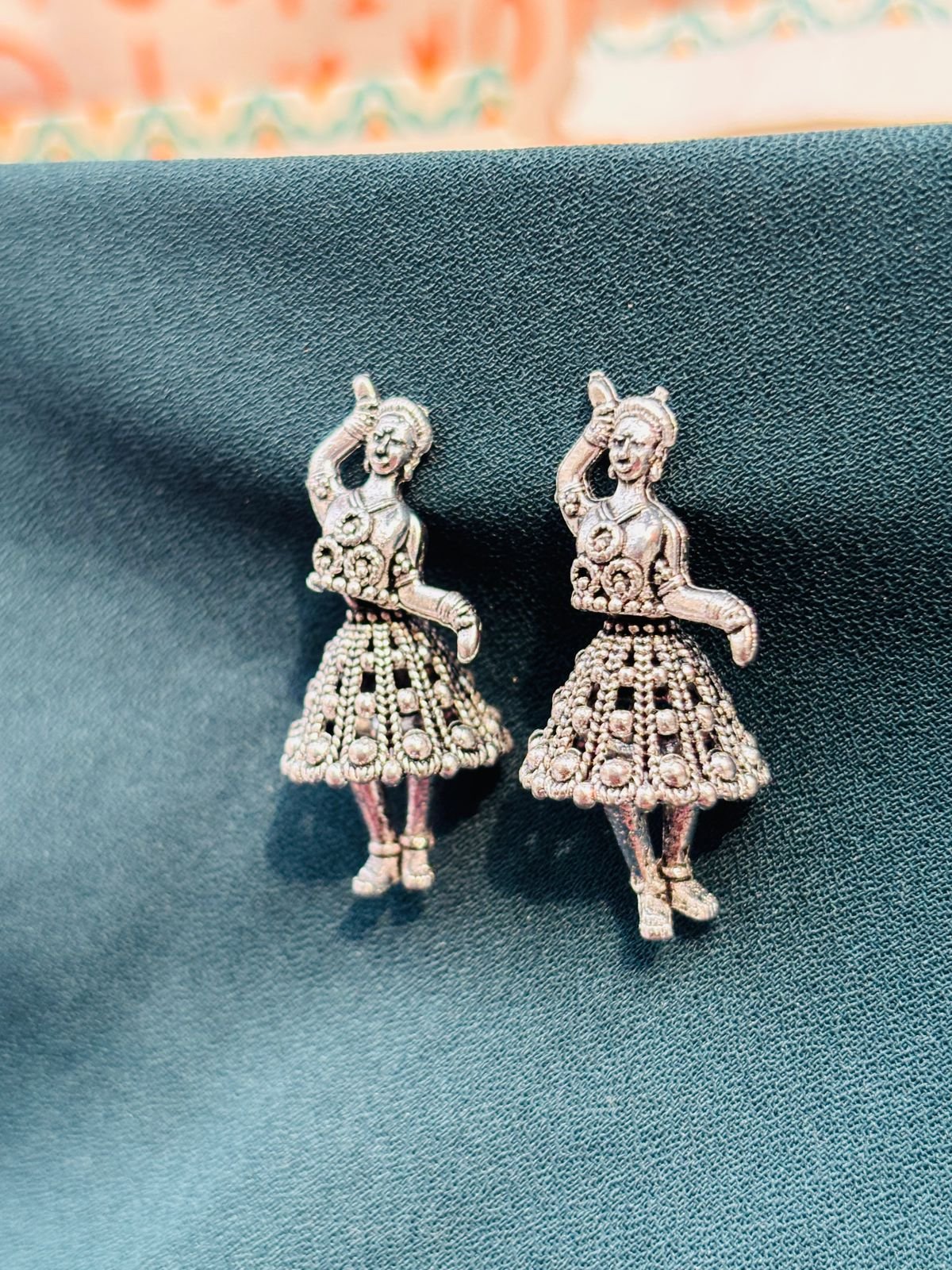 oxidized silver tribal Dancing Girl Earrings