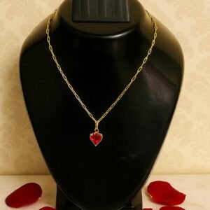 Gold Chain Necklace with Pink Heart Pendant